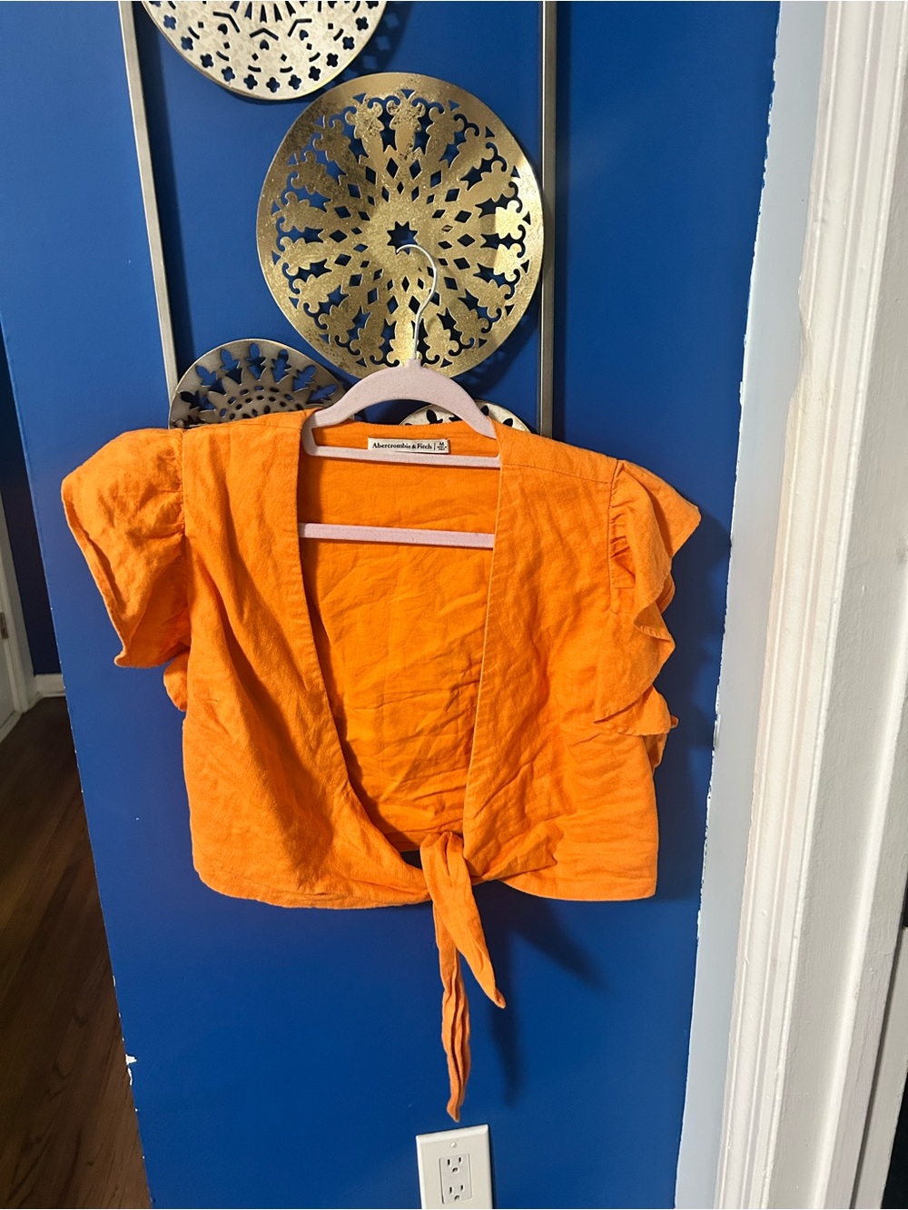 Abercrombie & Fitch Orange Tie-Front Ruffle Crop Top